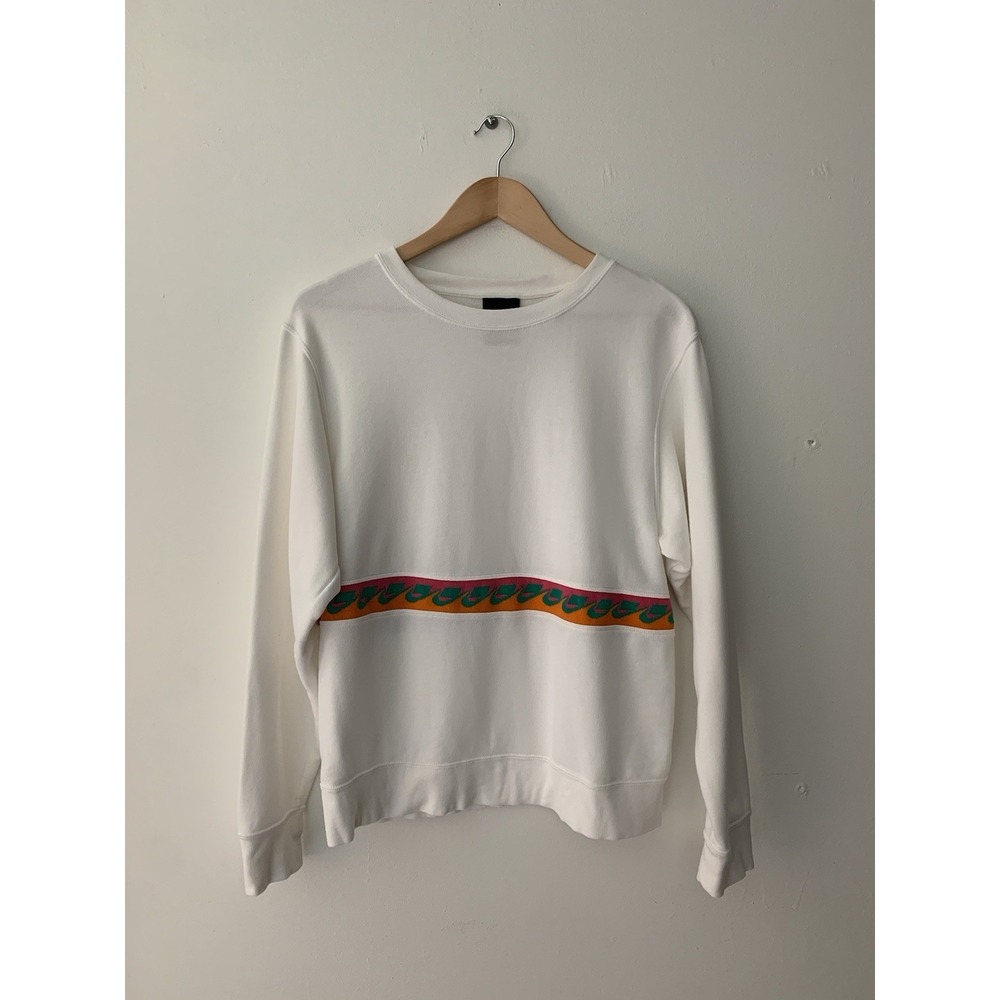 Nike Sportswear "Not A Sample" Crewneck Pullover White Colorful Band XS Oversize - Picture 1 of 9